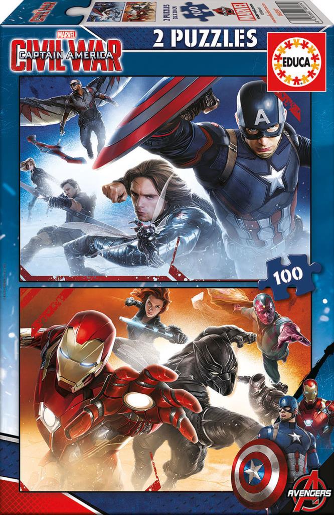 16697 Educa Puzzle Captain America, Marvel 2 X 100 Parça Karton Puzzle