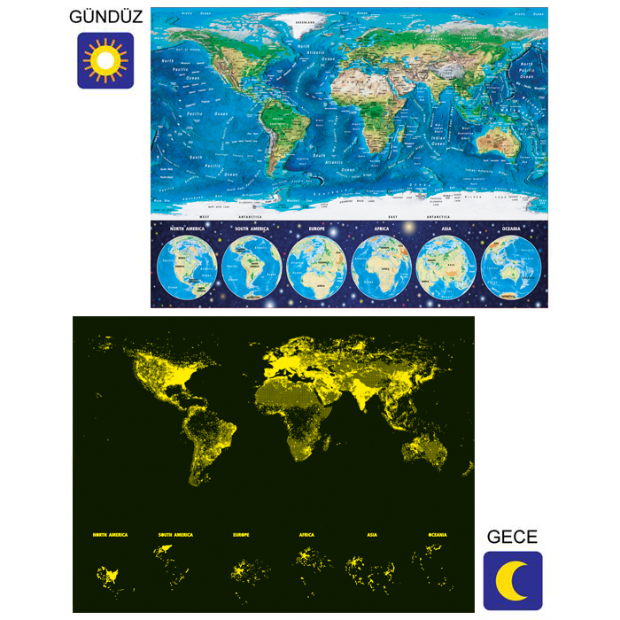 16760 Educa Puzzle World Map 1000 Parça Neon Puzzle