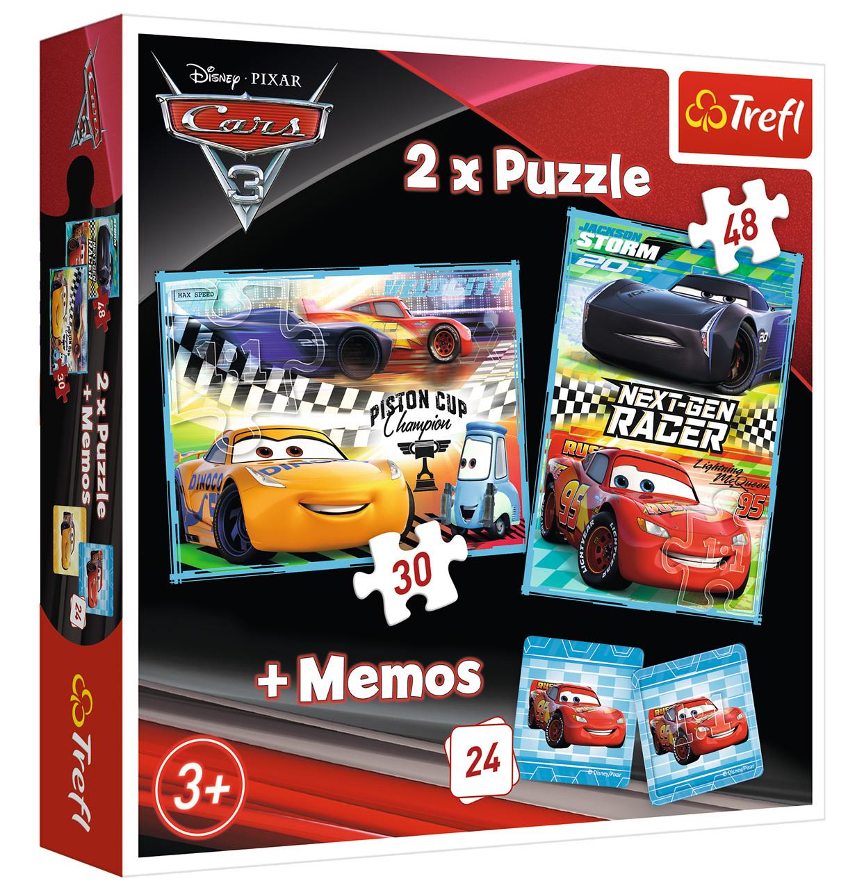 Trefl Çocuk Puzzle 90706 Cars Next-Gen, Disney 2 in 1 + Memos Puzzle