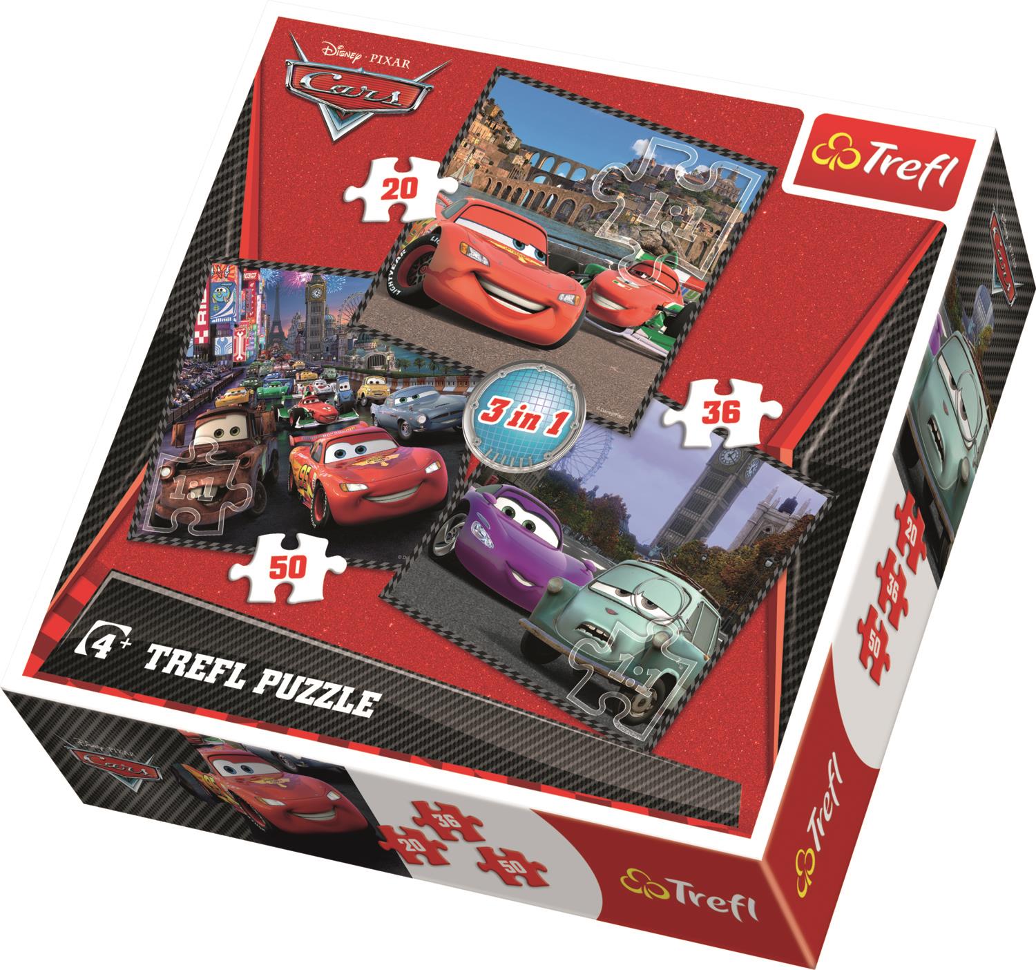 Trefl Çocuk Puzzle 34105 Cars Travel Around Europe, Disney Disney 20+36+50 Parça 3 in 1 Puzzle