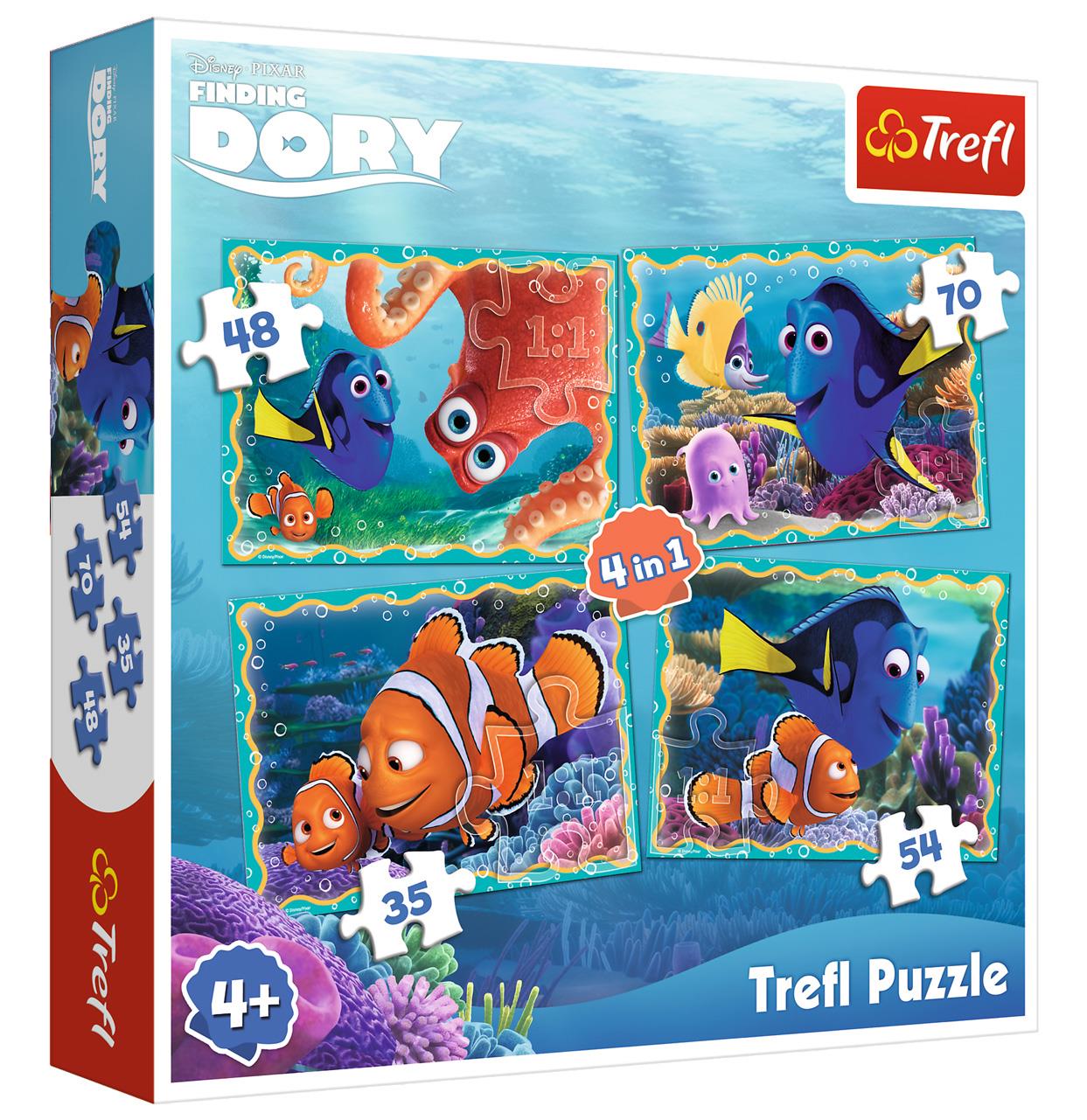 Trefl Çocuk Puzzle 34259 Finding Dory Underwater, Disney 35+48+54+70 Parça 4 in 1 Puzzle