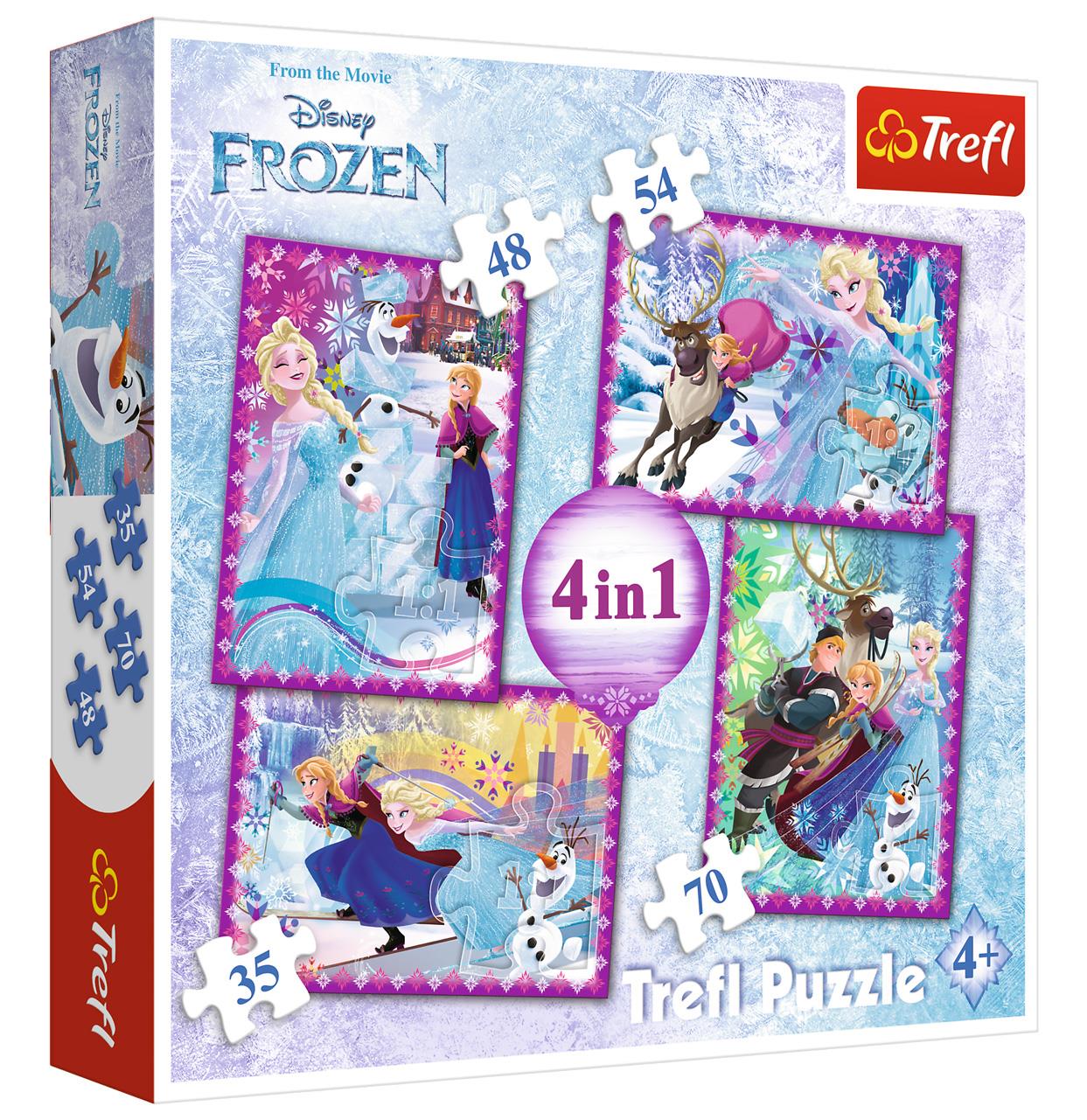 Trefl Çocuk Puzzle 34294 Frozen Winter Frenzy, Disney 35+48+54+70 Parça 4 in 1 Puzzle