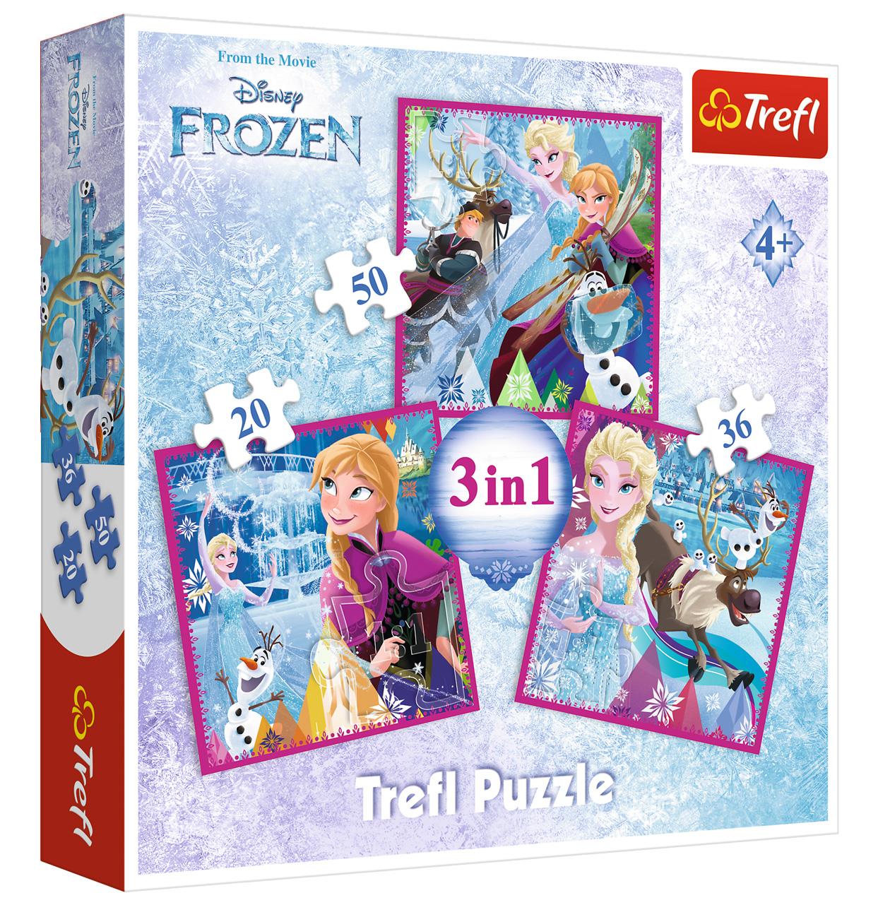 Trefl Çocuk Puzzle 34832 Frozen Winter Magic, Disney 20+36+50 Parça 3 in 1 Puzzle