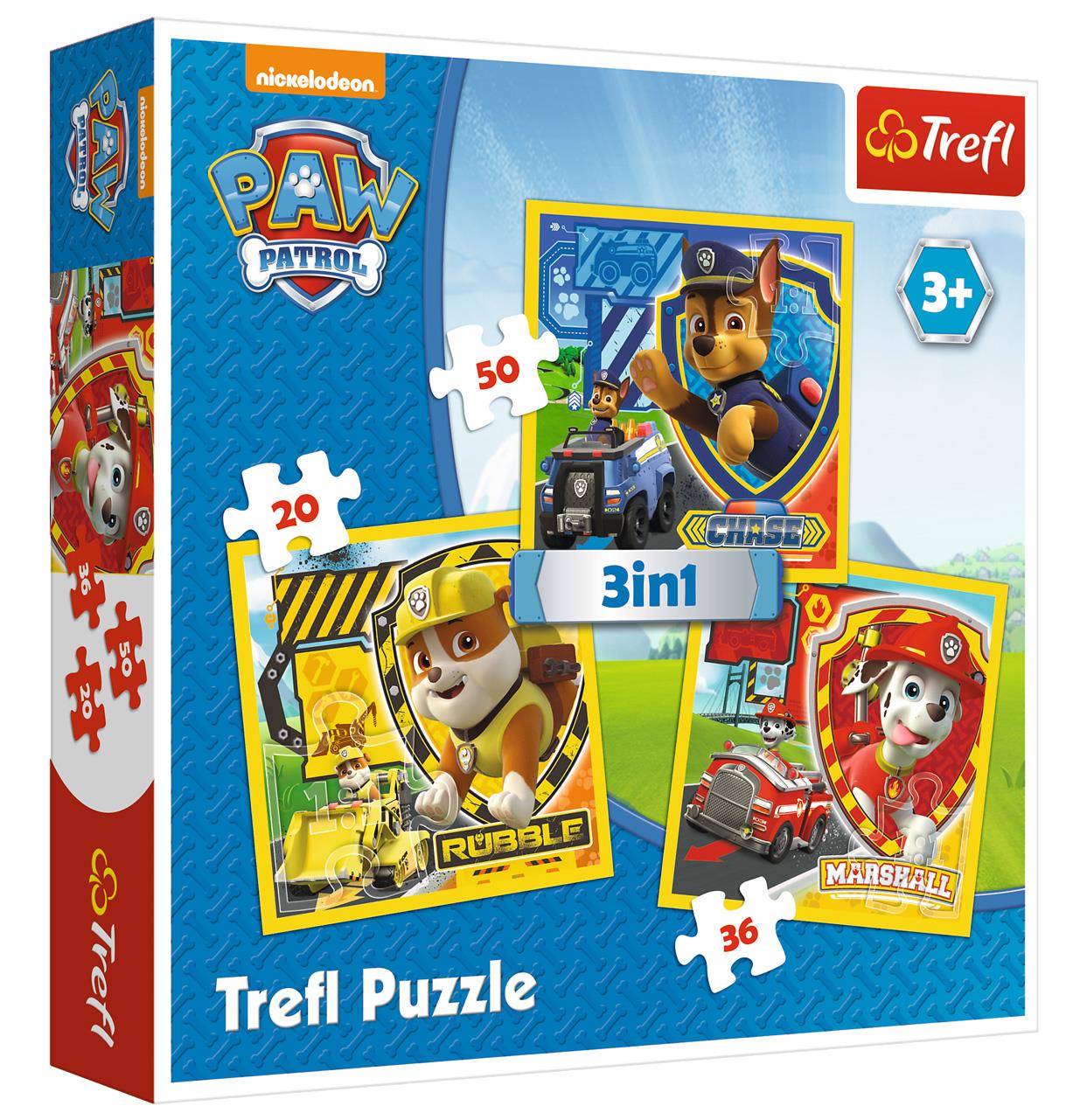 Trefl Çocuk Puzzle 34839 Marshall, Rubble And Chase, Paw Patrol 20+36+50 Parça 3 in 1 Puzzle
