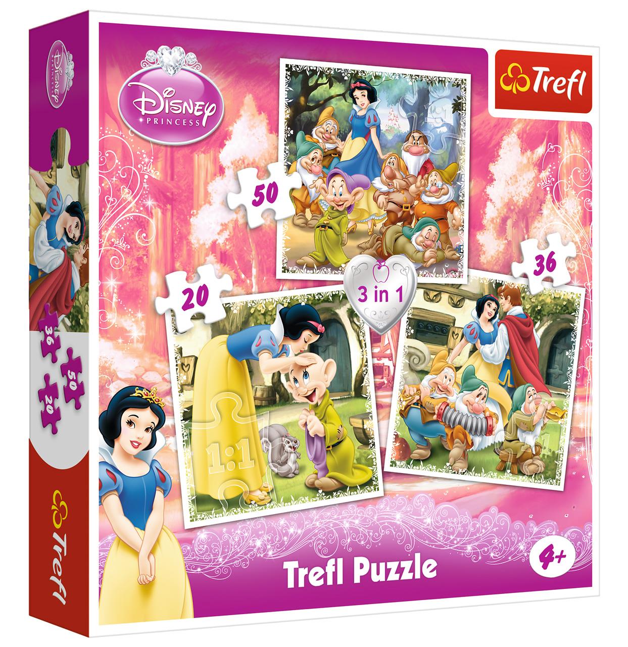 Trefl Çocuk Puzzle 34038 Snow White, Disney 20+36+50 Parça 3 in 1 Puzzle