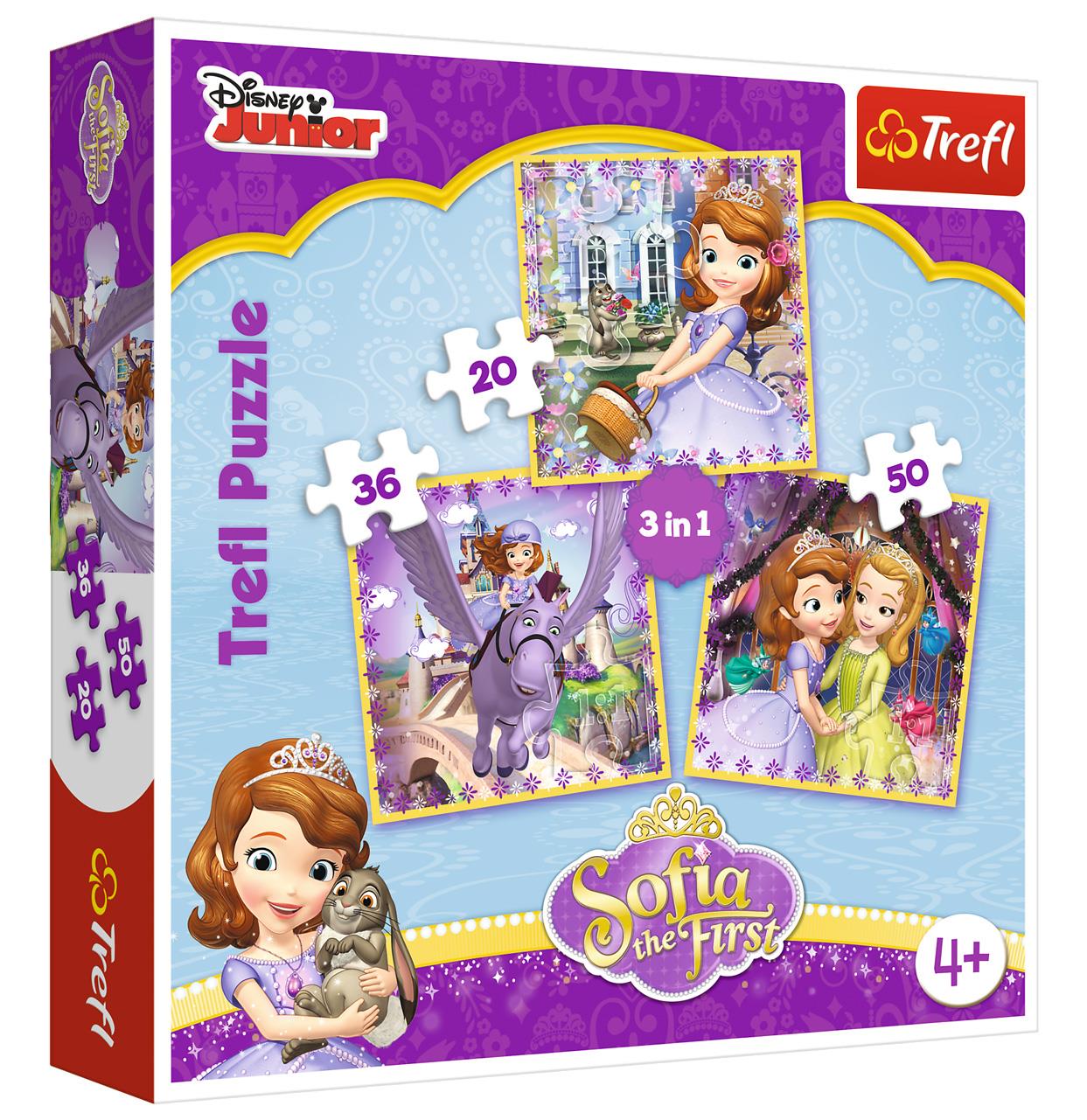 Trefl Çocuk Puzzle 34814 Sofia And Her Friends, Disney 20+36+50 Parça 3 in 1 Puzzle
