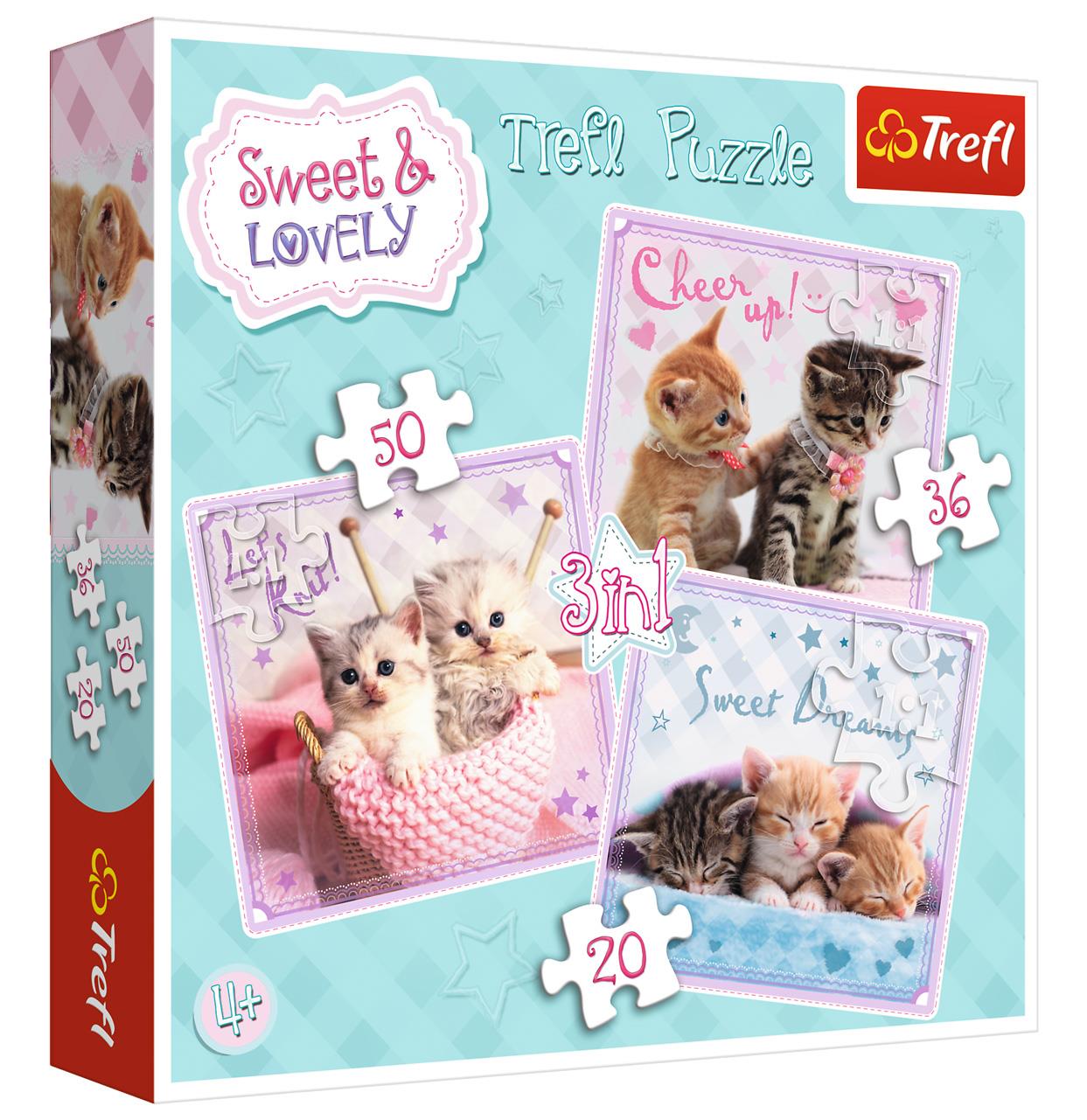 Trefl Çocuk Puzzle 34809 Sweet Kittens 20+36+50 Parça 3 in 1 Puzzle